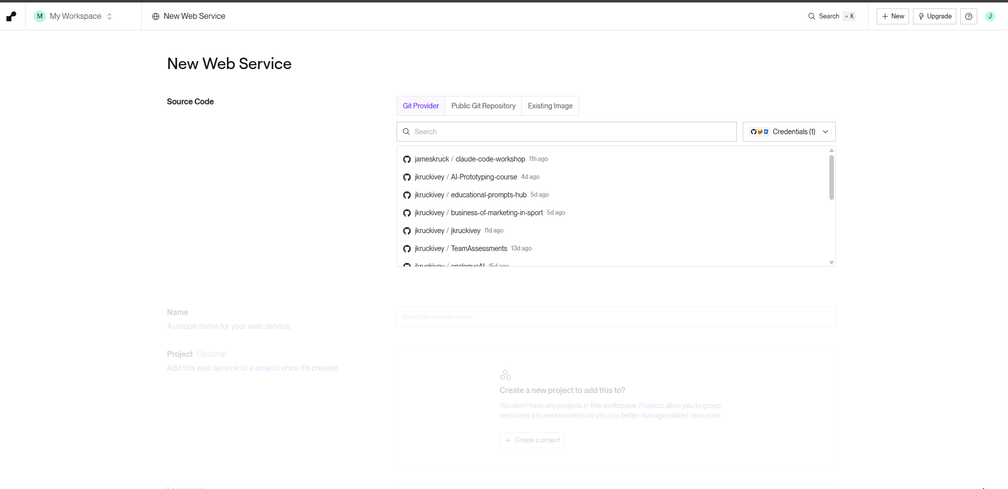 Animated GIF demonstrating GitHub repository connection process in Render, showing repository selection and authorization steps